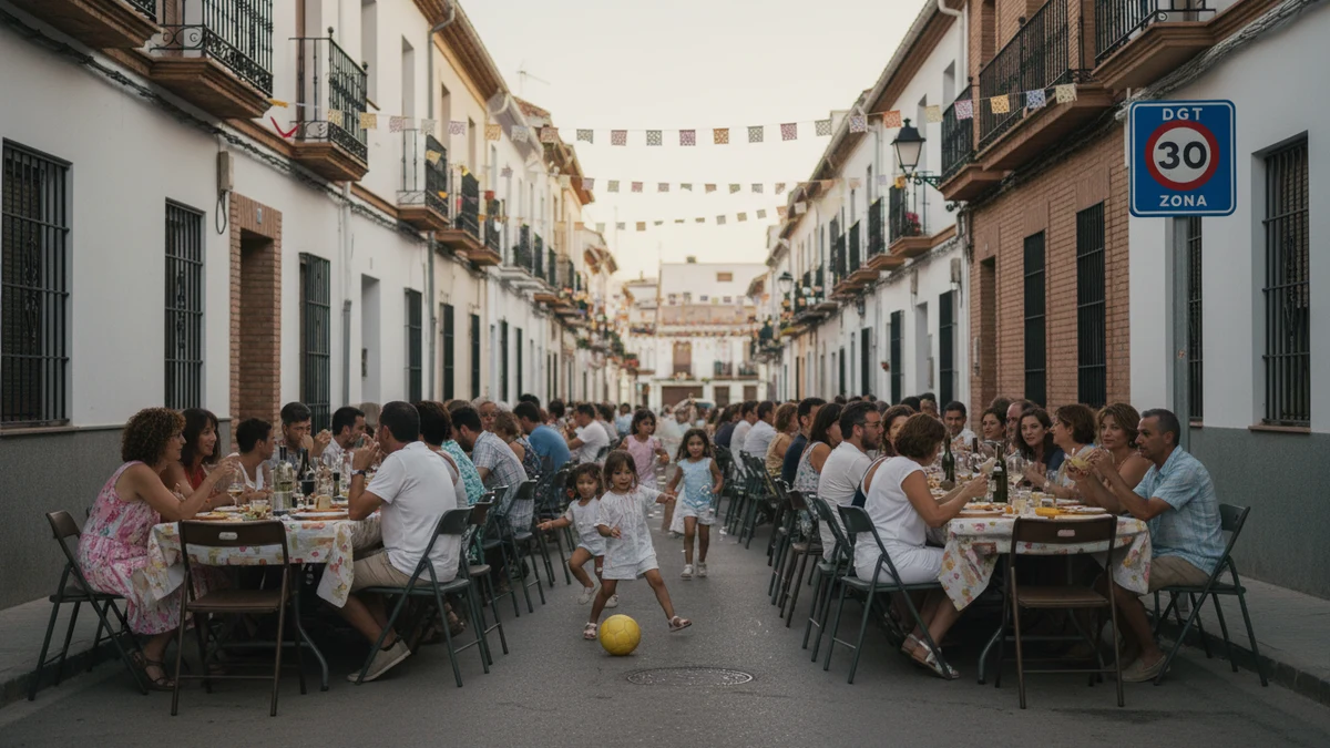 Vecinos de barrio en fiesta callejera española, el tipo de evento comunitario que un ayuntamiento autoriza vía Traffic Chart