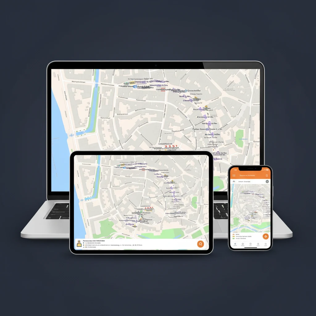 Traffic Chart Verkehrsplan-Software auf Laptop, Tablet und Smartphone, auf jedem Bildschirm der Bokbierdag-Veranstaltungsplan